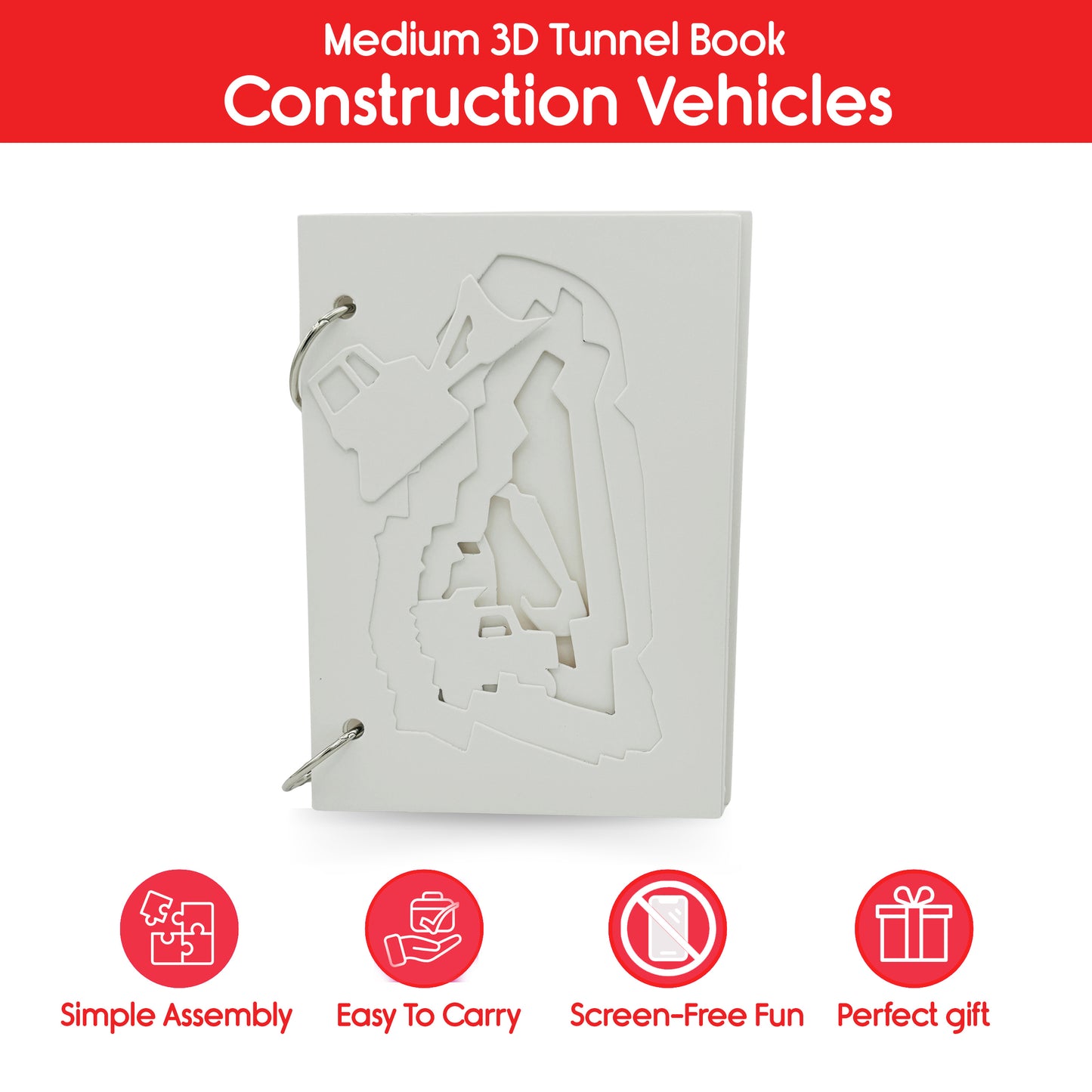3D TUNNEL BOOK (MEDIUM): Construction Vehicles