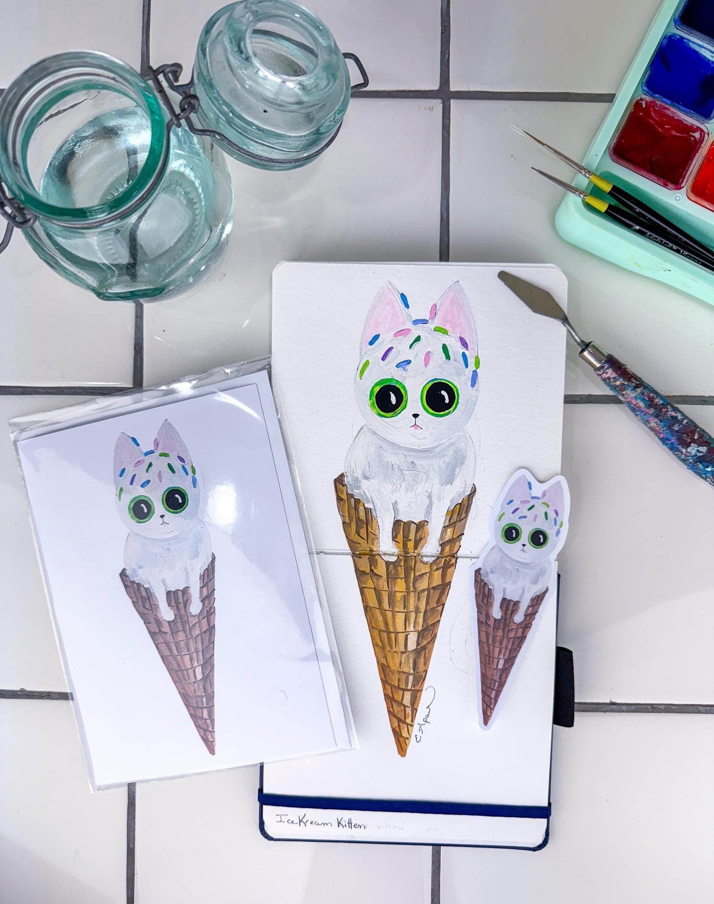 KITTIE SWEETS CARD | Ice Cream Cone Kitten Card | A6 Blank Greeting Stationery