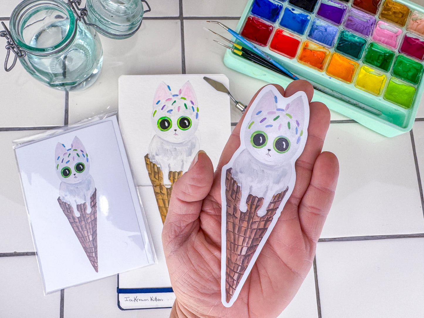 KITTIE SWEETS, STICKER - Ice Cream Kone Kitten
