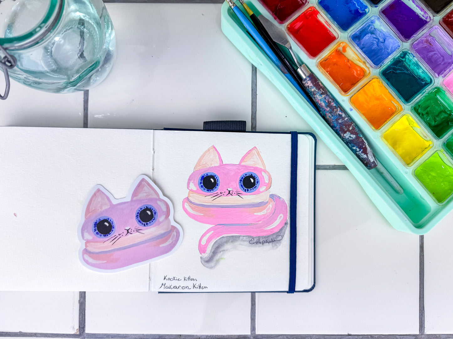 KITTIE SWEETS, STICKER - Pink Macaroon Kitten