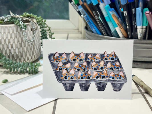 KITTIE SWEETS, BLANK GREETING CARD - Blueberry Muffkins