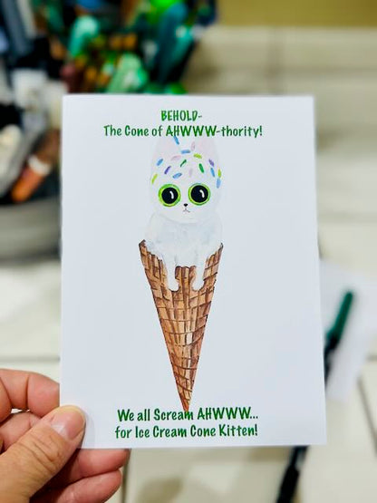 KITTIE SWEETS CARD | Ice Cream Cone Kitten Card | A6 Blank Greeting Stationery