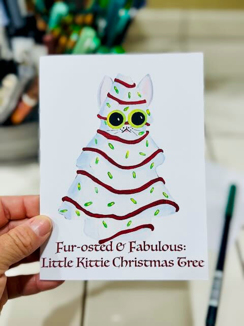 Little Kitten Christmas Tree Kitten Card | A6 Blank Greeting Stationery | The Kittie Sweets