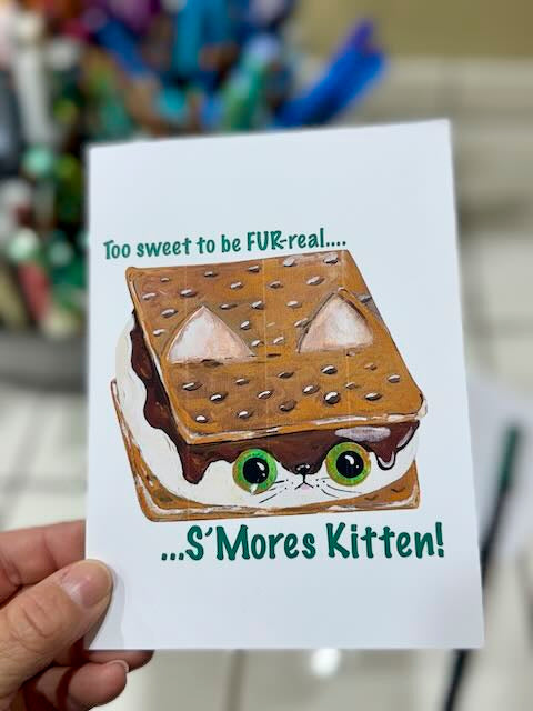 KITTIE SWEETS CARD | Please Can I Have Some S'mores Kitten? | A6 Blank Greeting Card